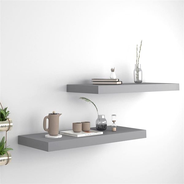 Polica Shumee plávajúce nástenné 2 ks sivé 60×23,5×3,8 cm MDF, 323854 ...
