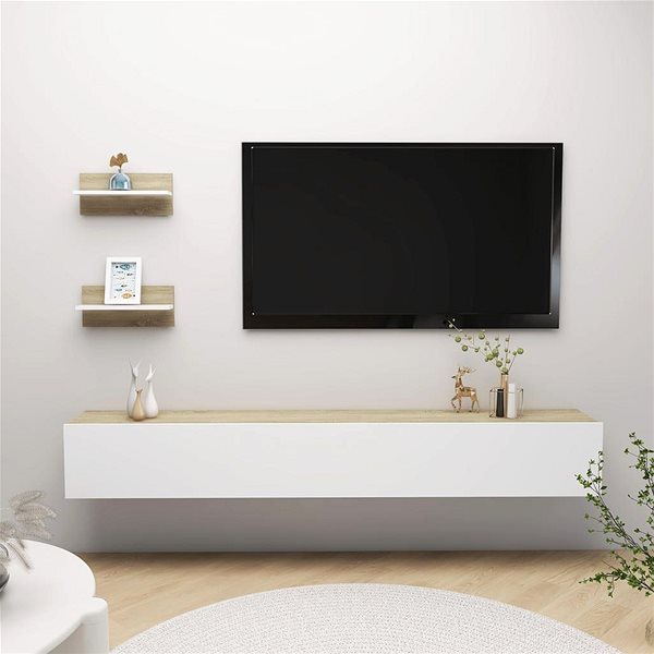 Polica Shumee Nástenné 2 ks biele a dub sonoma 40 × 11,5 × 18 cm, 807307 ...