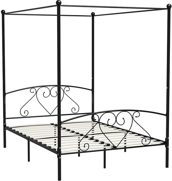 Rám postele Rám postele s baldachýnom čierny kovový 160 × 200 cm ...