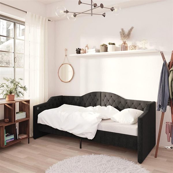Posteľ Váľanda s matracom a USB čierna textil 90 × 200 cm, 3080304 ...
