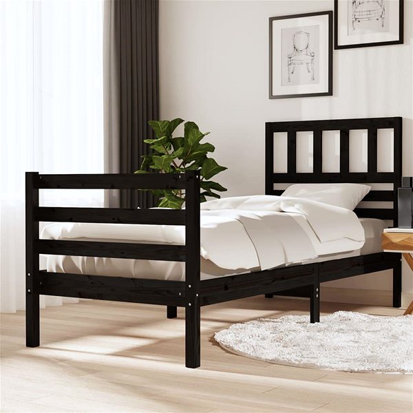 Posteľ Rám postele čierny masívne drevo 90 × 200 cm, 3101077 ...