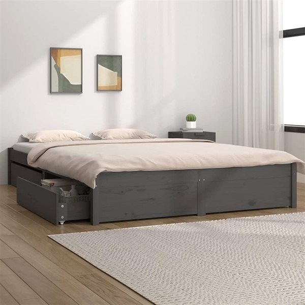 Postel Rám postele se zásuvkami šedý 140 × 200 cm, 3103515 ...