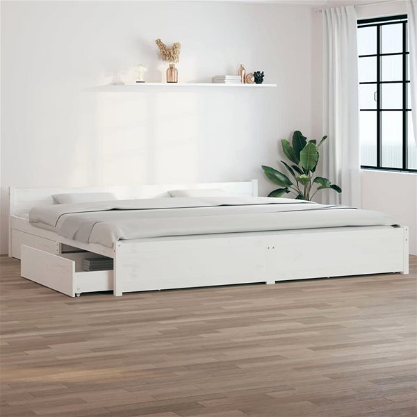 Posteľ Rám postele so zásuvkami biely 180 × 200 cm Super King, 3103575 ...