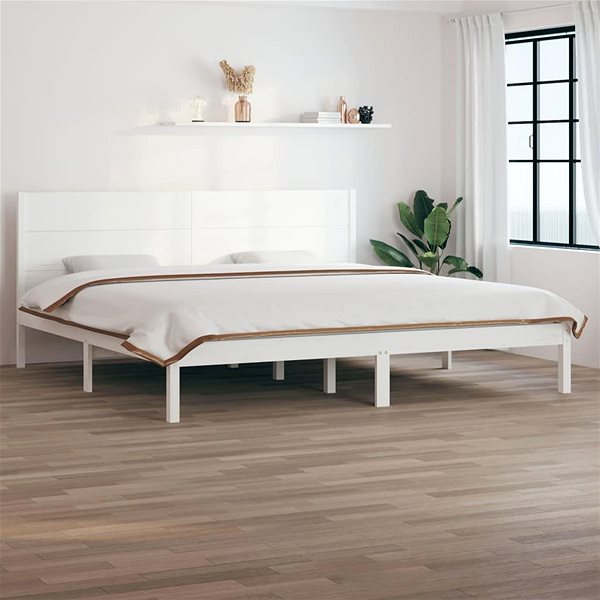 Rám postele Rám postele biely masívne drevo 180 × 200 cm Super King, 3104169 ...