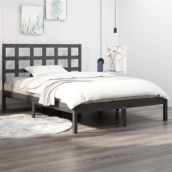 Postel Rám postele šedý masivní dřevo 200 × 200 cm, 3105492 ...