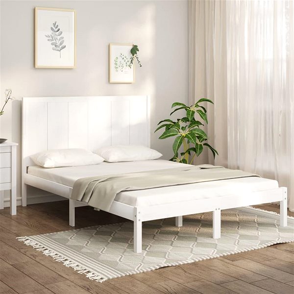 Posteľ Rám postele biely masívna borovica 140 × 200 cm, 3105731 ...