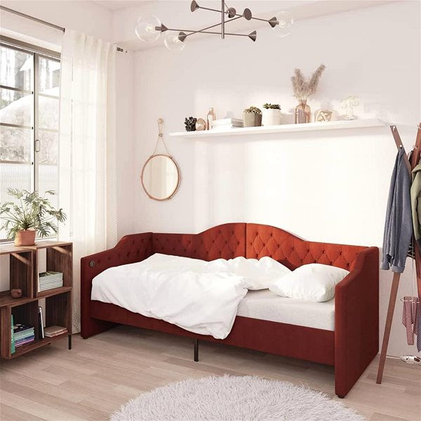 Posteľ Váľanda s USB vínová, textil 90 × 200 cm, 337186 ...