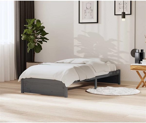 Postel Rám postele šedý masivní dřevo 90 × 200 cm, 814936 ...