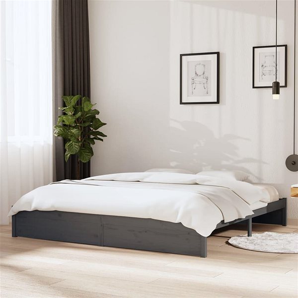 Postel Rám postele šedý masivní dřevo 200 × 200 cm, 814971 ...