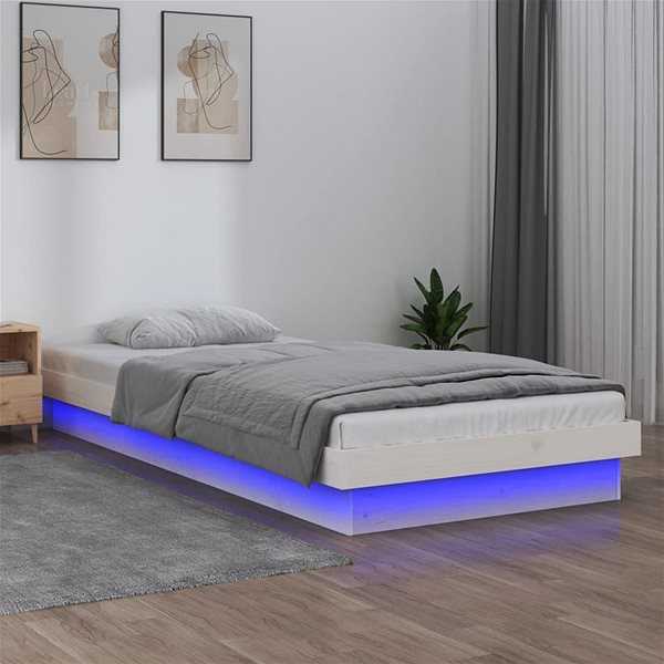 Rám postele Rám postele s LED svetlom biely 90 × 200 cm masívne drevo, 819958 ...