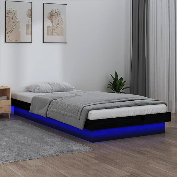 Rám postele Rám postele s LED svetlom čierny 90 × 200 cm masívne drevo, 819961 ...