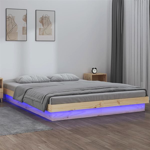Rám postele Rám postele s LED svetlom 160 × 200 cm masívne drevo, 819982 ...