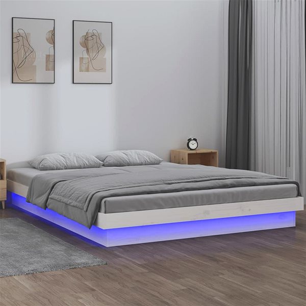 Rám postele Rám postele s LED biely 180 × 200 cm Super King masívne drevo, 819988 ...