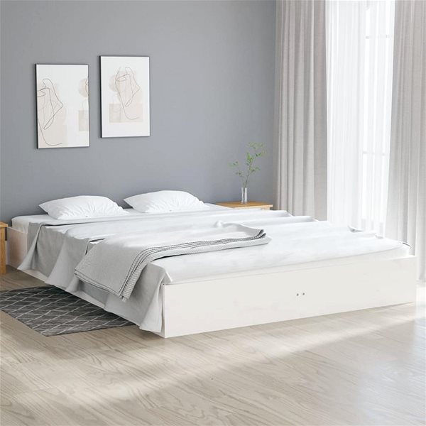 Rám postele Rám postele biely masívne drevo 180 × 200 cm Super King, 820028 ...