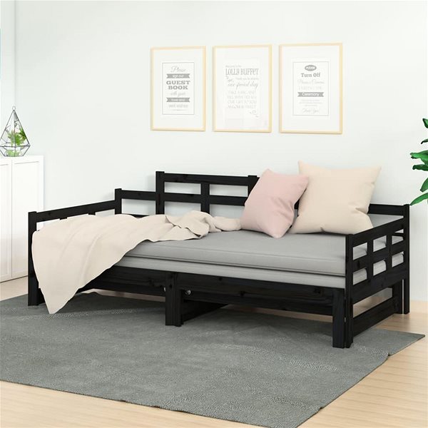 Postel Výsuvná postel černá masivní borovice 2× (90 × 200) cm, 820346 ...