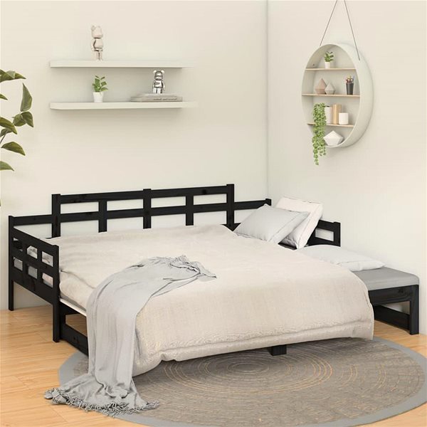 Postel Výsuvná postel černá masivní borovice 2× (90 × 200) cm, 820346 ...