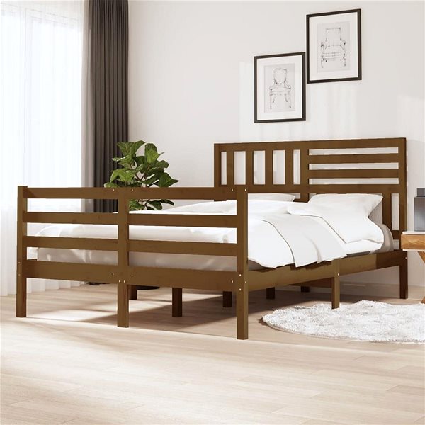 Rám postele Shumee medovo hnedý masívne drevo 135 × 190 cm 4FT6 dvojlôžko, 3101066 ...