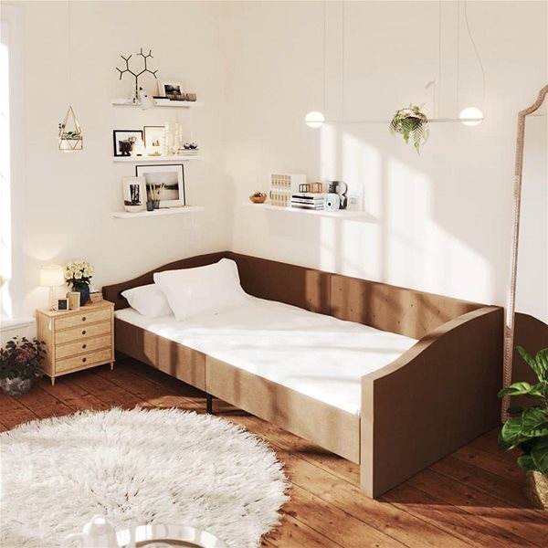Posteľ Shumee, váľanda s matracom a USB, hnedá, textil, 90 × 200 cm, 3080409 ...