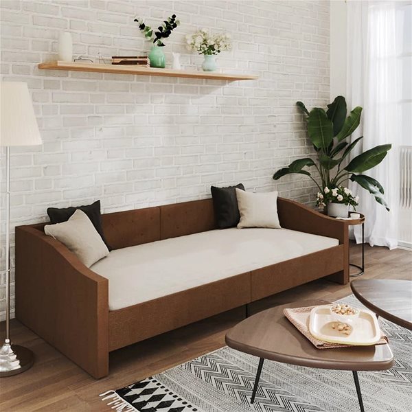 Posteľ Shumee, váľanda s matracom a USB, hnedá, textil, 90 × 200 cm, 3080409 ...
