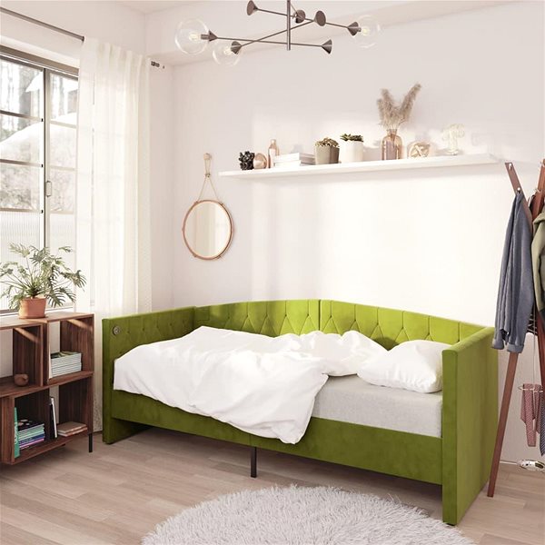 Postel SHUMEE válenda s matrací a USB 90 × 200 cm, samet, světle zelená, 3080357 ...