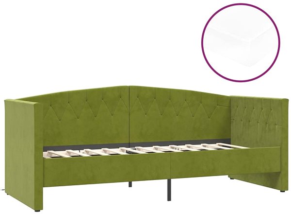 Postel SHUMEE válenda s matrací a USB 90 × 200 cm, samet, světle zelená, 3080357 ...