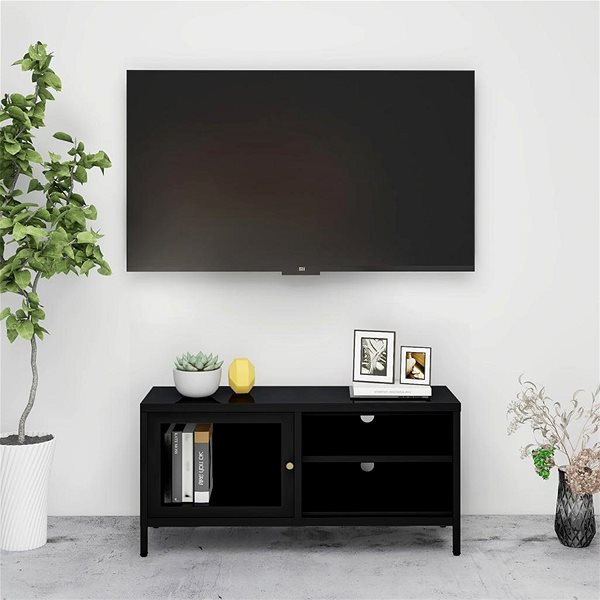 TV stolík SHUMEE čierny 90 × 30 × 44 cm oceľ a sklo ...