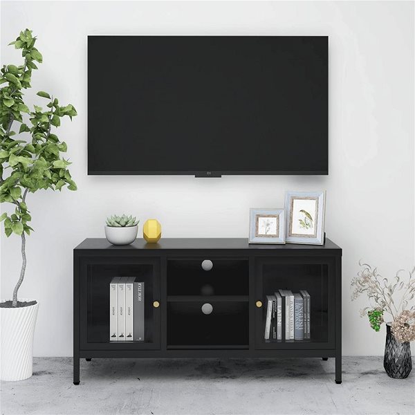 TV stolík SHUMEE čierny 105 × 35 × 52 cm oceľ a sklo ...