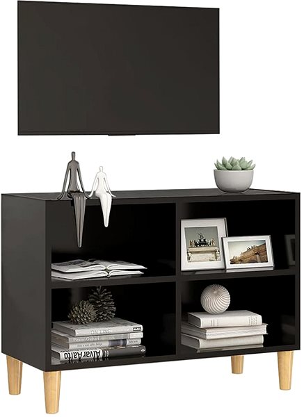 TV stolík SHUMEE nohy z masívneho dreva čierny 69,5 × 30 × 50 cm ...