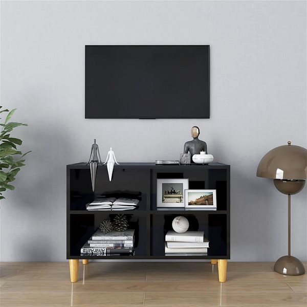 TV stolík SHUMEE nohy z masívneho dreva čierny vysoký lesk 69,5 × 30 × 50 cm ...