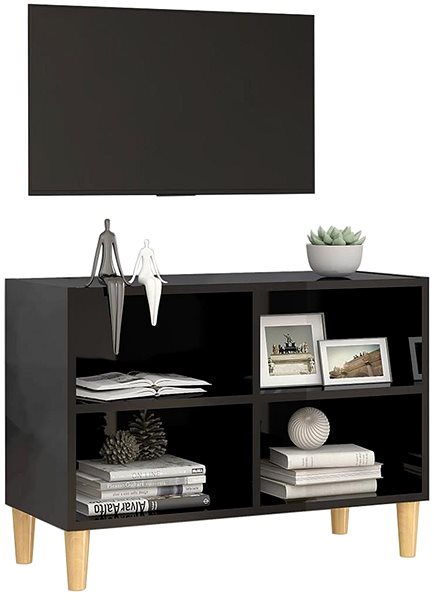 TV stolík SHUMEE nohy z masívneho dreva čierny vysoký lesk 69,5 × 30 × 50 cm ...