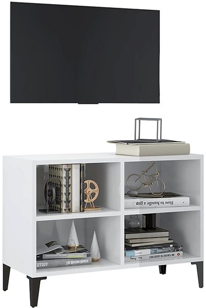 TV stolík SHUMEE s kovovými nohami biely s vysokým leskom 69,5 × 30 × 50 cm ...