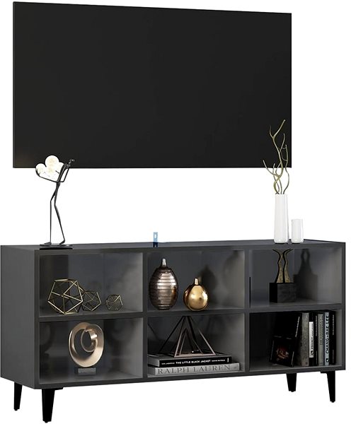 TV stolík SHUMEE s kovovými nohami sivý vysoký lesk 103,5 × 30 × 50 cm ...