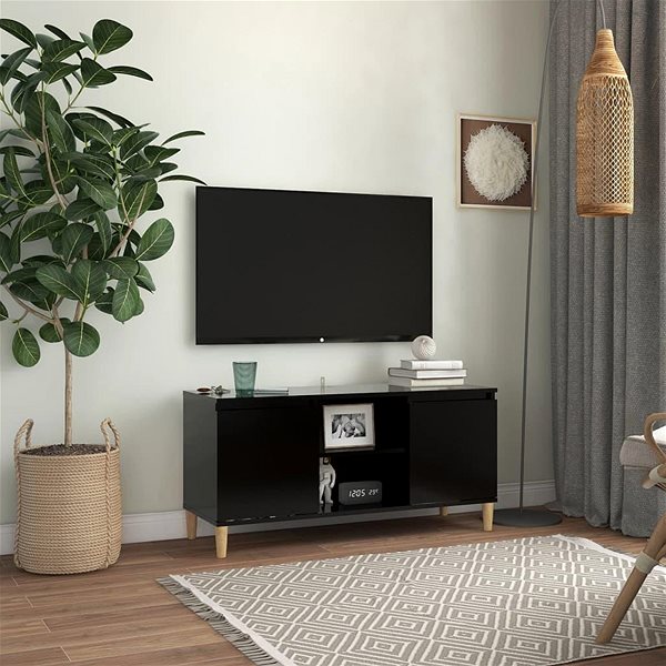TV stolík SHUMEE s masívnymi drevenými nohami čierny 103,5 × 35 × 50 cm ...