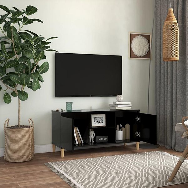 TV stolík SHUMEE s masívnymi drevenými nohami čierny 103,5 × 35 × 50 cm ...