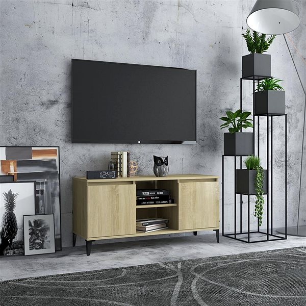 TV stolík SHUMEE s kovovými nohami, dub sonoma, 103,5 × 35 × 50 cm ...