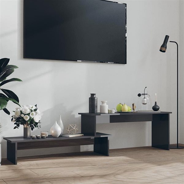 TV stolík SHUMEE sivý s vysokým leskom, 180 × 30 × 43 cm ...