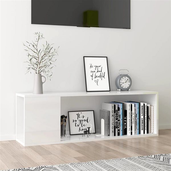 TV stolík SHUMEE biely s vysokým leskom 100 × 24 × 32 cm ...