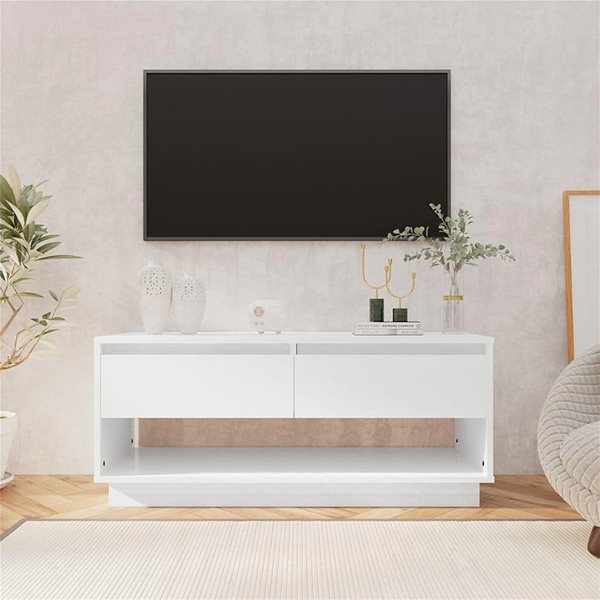 TV stolík SHUMEE biely s vysokým leskom 102 × 41 × 44 cm ...