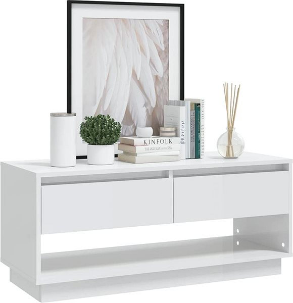 TV stolík SHUMEE biely s vysokým leskom 102 × 41 × 44 cm ...