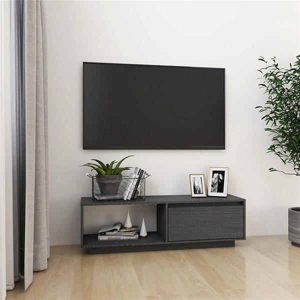 TV stolík SHUMEE sivý 110 × 30 × 33,5 cm masívne borové drevo ...