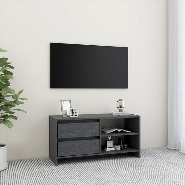 TV stolík SHUMEE sivý 80 × 31 × 39 cm masívne borovicové drevo ...