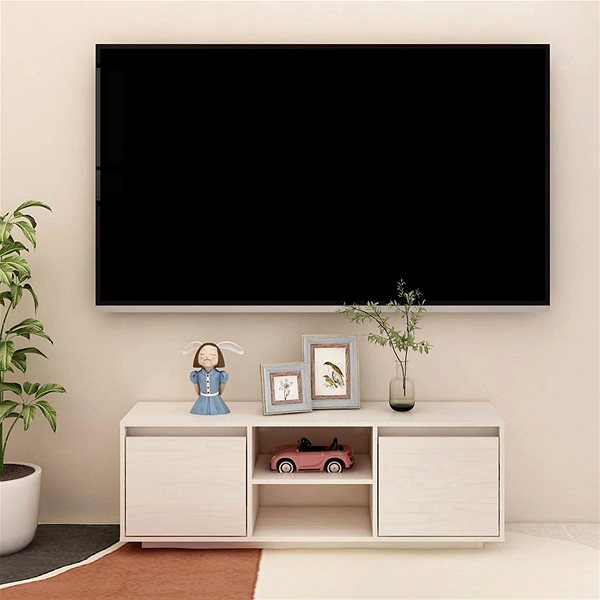 TV stolík SHUMEE biely 110 × 30 × 40 cm masívne borovicové drevo ...