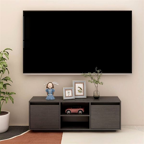TV stolík SHUMEE sivý 110 × 30 × 40 cm masívne borovicové drevo ...