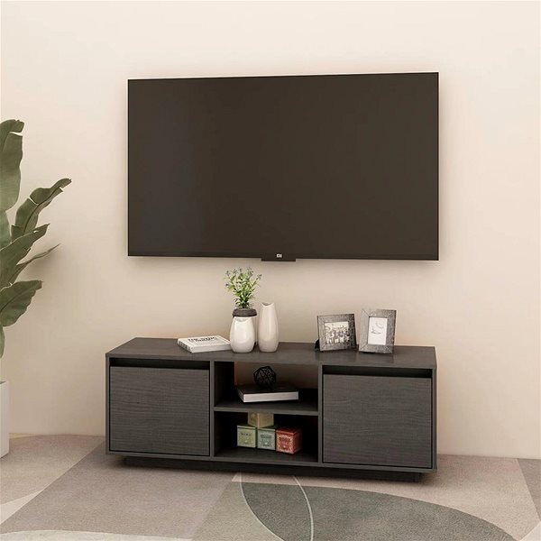 TV stolík SHUMEE sivý 110 × 30 × 40 cm masívne borovicové drevo ...
