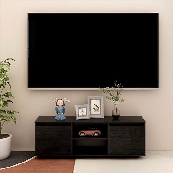 TV stolík SHUMEE čierny 110 × 30 × 40 cm masívne borovicové drevo ...