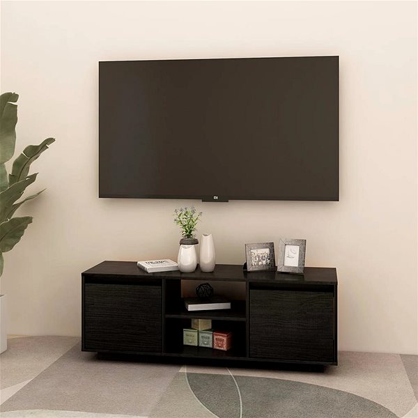 TV stolík SHUMEE čierny 110 × 30 × 40 cm masívne borovicové drevo ...