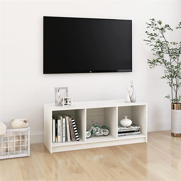 TV stolík SHUMEE biely 104 × 33 × 41 cm masívne borovicové drevo ...