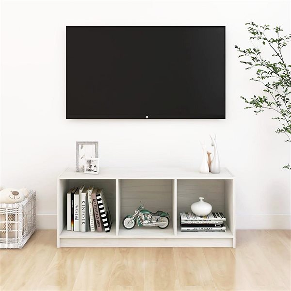 TV stolík SHUMEE biely 104 × 33 × 41 cm masívne borovicové drevo ...