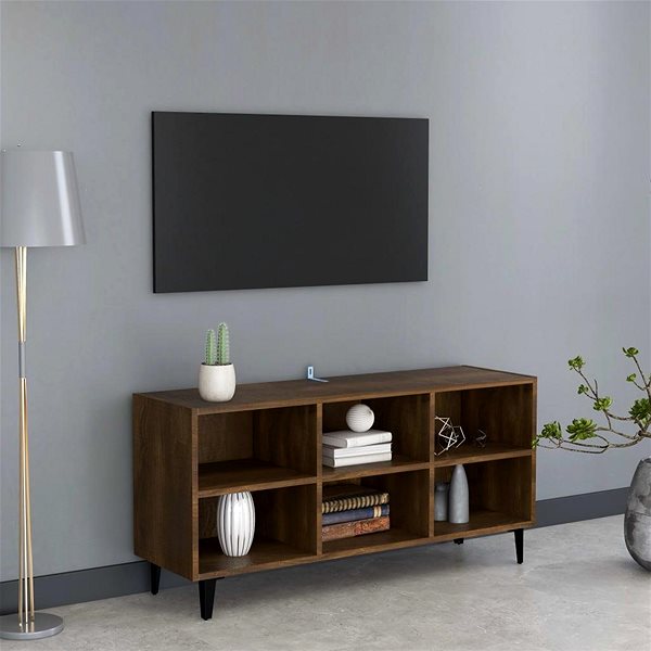 TV stolík SHUMEE s kovovými nohami hnedý dub 103,5 × 30 × 50 cm ...