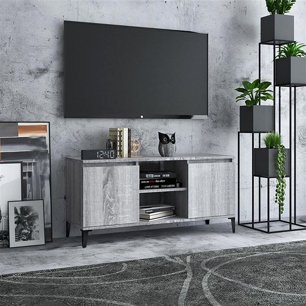 TV stolík SHUMEE s kovovými nohami sivý sonoma 103,5 × 35 × 50 cm ...